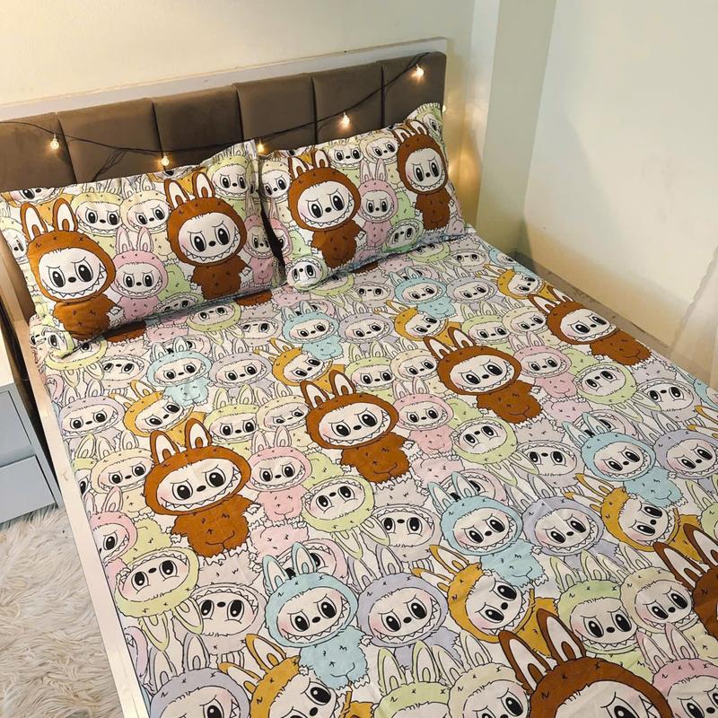 Bộ Ga Giường HOT LAbubu, bộ ga gối 3 món poly cotton, Drap giường 1m2, 1m4, 1m6, 1m8 sinh viên ở khu nội trú - Happy Home