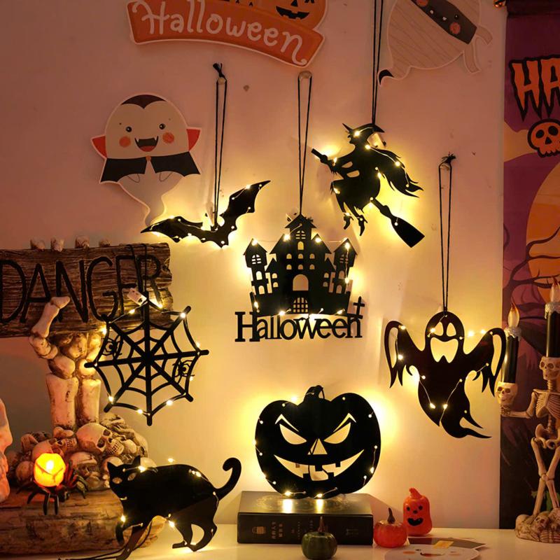 Đèn treo phát sáng nhện bí ngô phù thủy trang trí Halloween lễ hội ma đã kèm pin