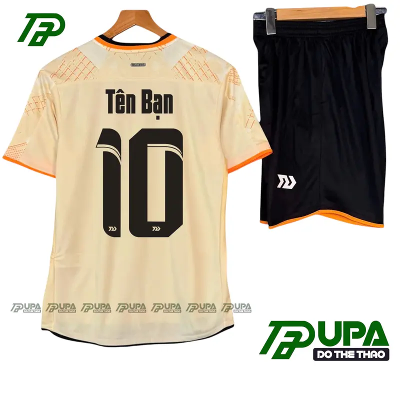 Bộ Đồ Thể Thao Nam Nữ Cộc Tay, Bộ Quần Áo Bóng Đá BUNBALL OLAS màu VÀNG BE Chất Co Giãn, Thoáng Khí, Có In Tên Số Sport 1