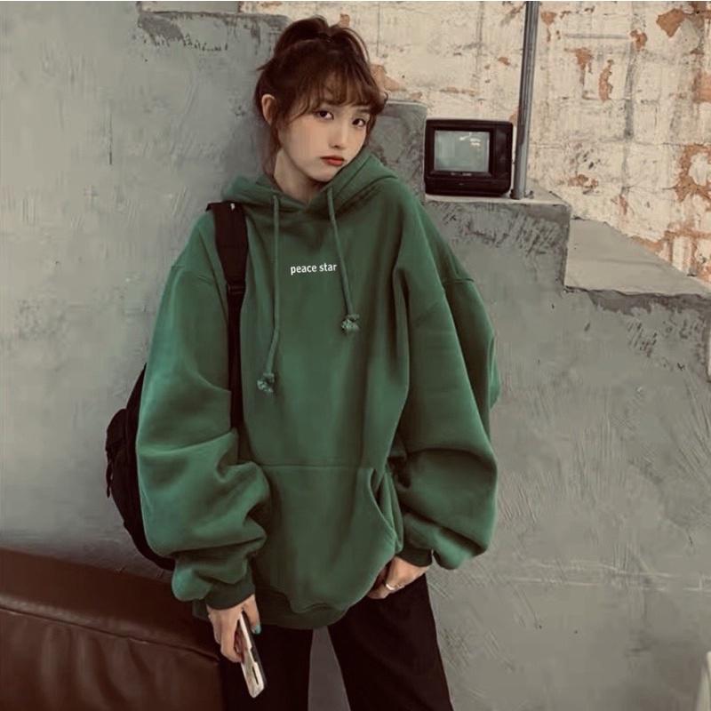Áo Khoác HOODIE nỉ bông mũ to 2 lớp Unisex form rộng in Silicon dẻo PEACE STAR 4