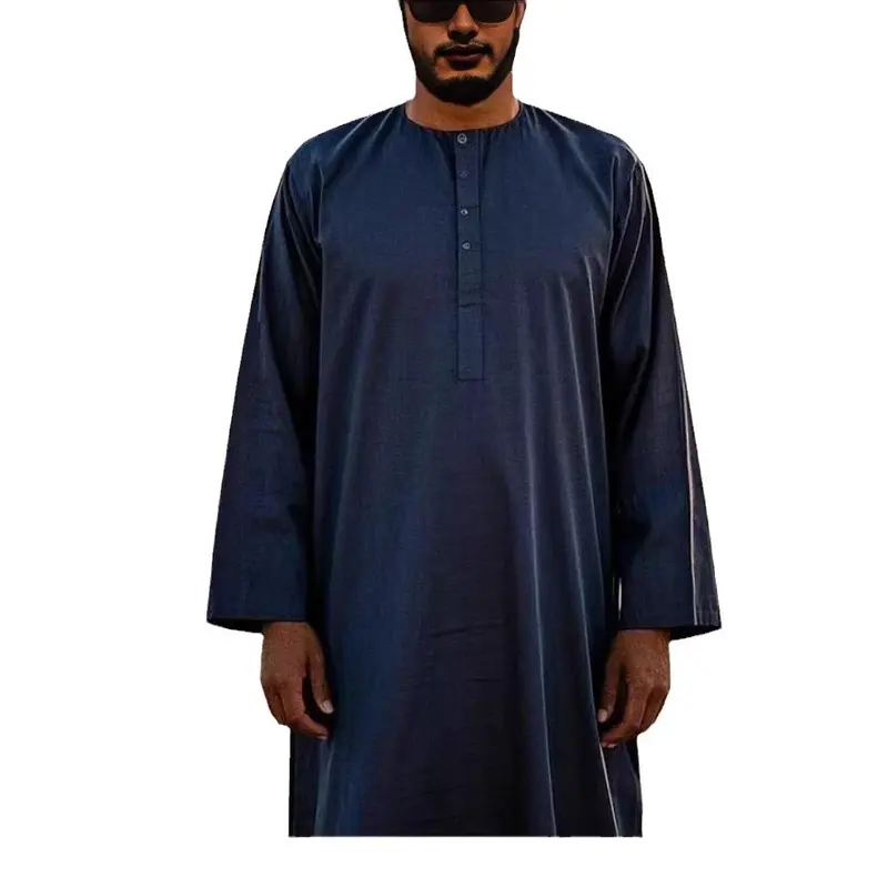 2025 New Middle Eastern Men's Robe Casual Comfortable Muslim Robe with Side Pockets 4