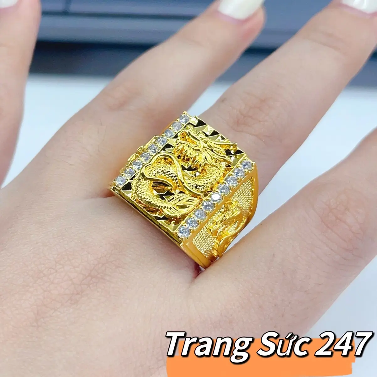 Nhẫn Chạm Long 1 Lượng đời đời ko phai-nhẫn 1 cây màu 18