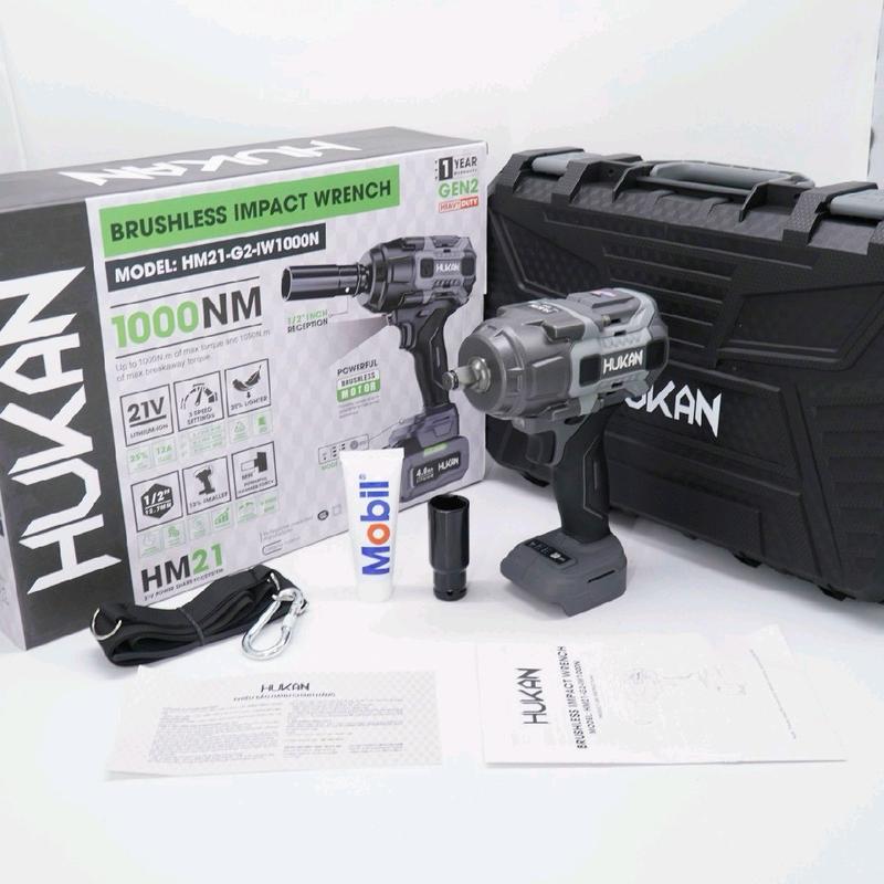 Máy siết bulong pin HUKAN HM21-G2-IW1000N đầu 1/2 lực siết khủng 1000NM, Động cơ không chổi than siêu khỏe
