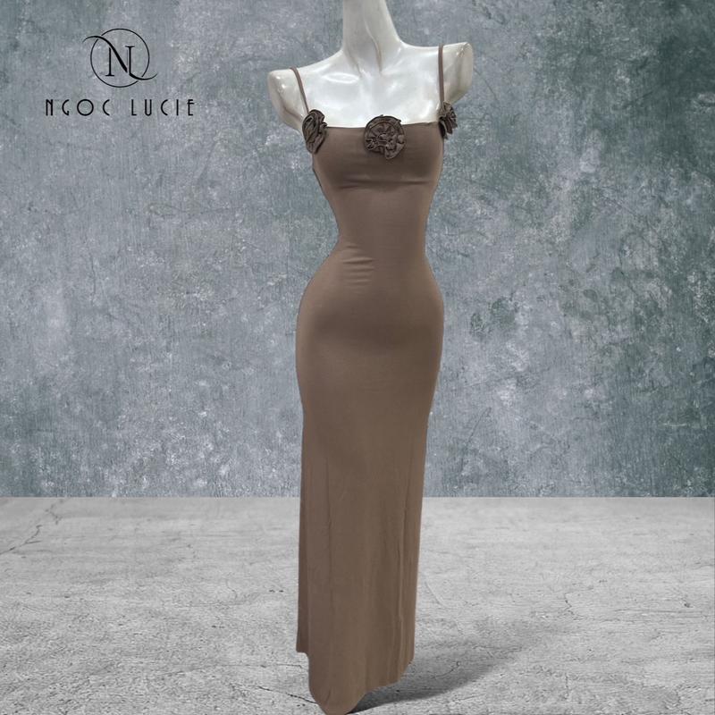  D944 - Đầm Body 2 Dây Đính Hoa Basic - Ngọc Lucie Dress Women 