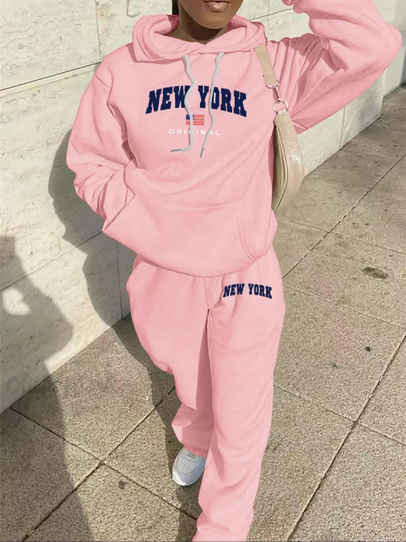 Two-piece Set Women's Letter Print Pocket  Thermal Lined Hoodie & Drawstring Waist Sweatpants, Casual Fashion Cozy Breathable Two Piece Outfits for Daily Outdoor Wear, Women Clothes for Fall & Winter