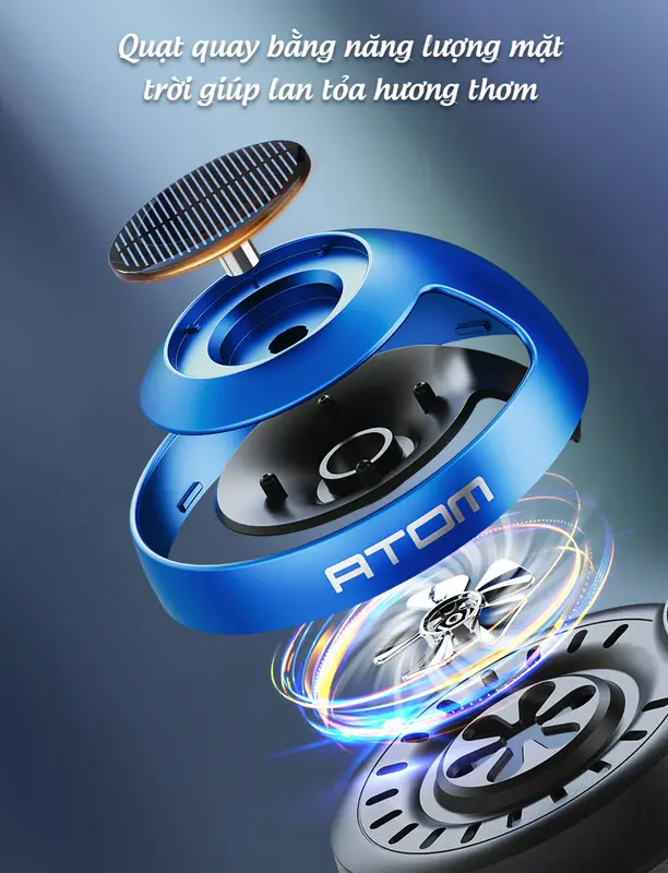 Nước hoa xe hơi cao cấp ATOM có cánh quạt quay bằng năng lượng mặt trời, hương thơm tự nhiên  Nội Thất 1