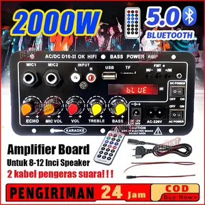 [Kirim Sekarang]D10II 900W Amplifier board Tampilan digital Power amplifier board Untuk 8-12 Inci Speaker 220V-DC 12V-24V Bluetooth 5.0 Karaoke USB FM Radio Player amplifier subwoofer/amplifier subwoofer 2000 watt/amplifier bluetooth super bass murah