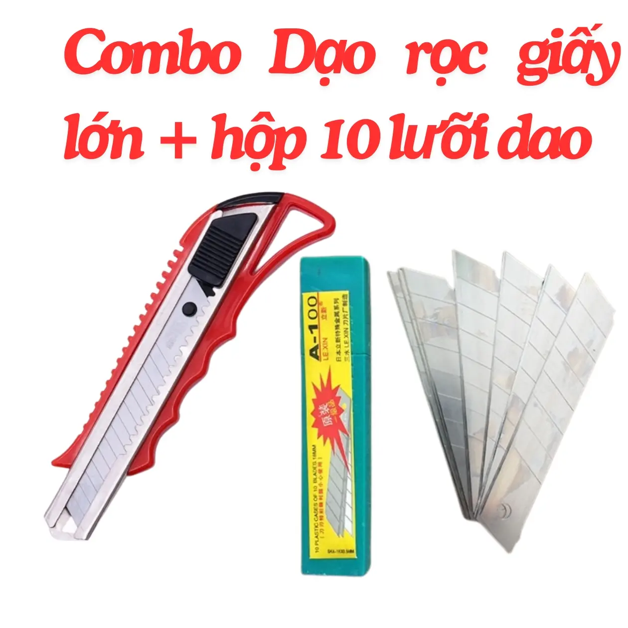 Combo Dao Rấy Giấy Lớn + Hộp 10 Lưỡi Dao Rọc Giấy Loại Lớn Cắt Giấy Loại Lớn