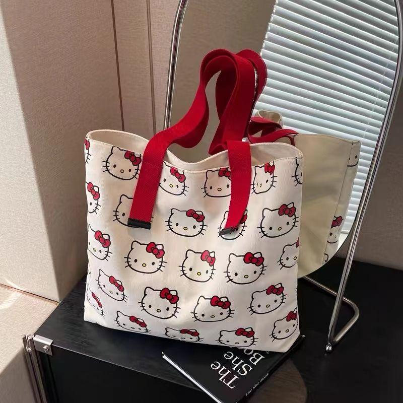 Product Introduction of Túi Vải Bố, Thiết Kế Hello Kitty Dễ Thương, Dành Cho Nữ, Hàng Mới Về Năm 2024, Túi Đeo Vai Hello Kitty Hoạt Hình, Thích Hợp Đi Lại, Túi Tote Đeo Vai 18
