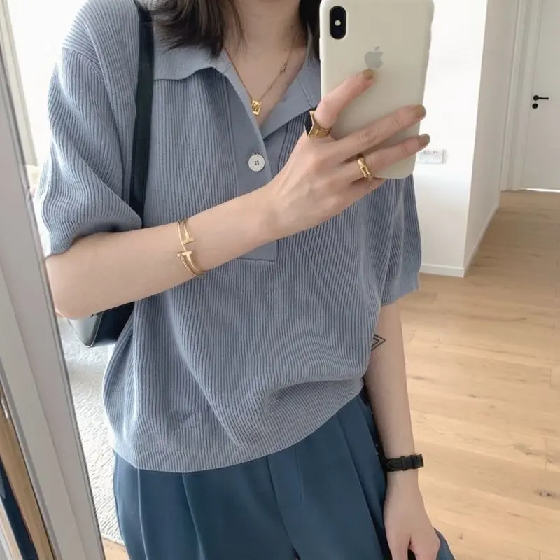 Extra Large Size 150kg Lapel Thin Short-sleeved Shirt Women's Summer Fashion Casual Ice Silk Loose Top