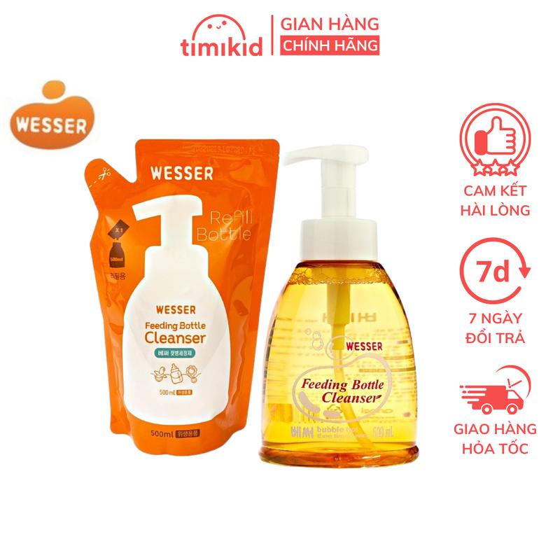 Nước Rửa Bình Sữa Wesser Mẫu Mới - Chai Túi 500ml Nhập khẩu Hàn Quốc