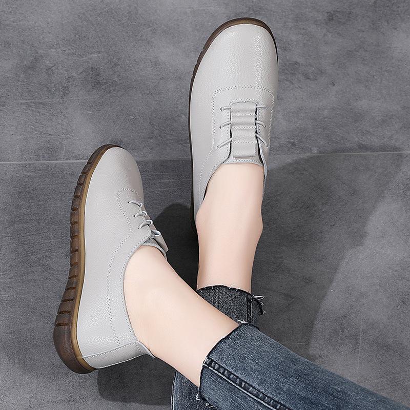 Spring New Large Size Women's Genuine Leather Shoes Casual Flat Shoes Women's Middle-Aged and Elderly Soft Bottom Mom Shoes Small Leather Shoes Wholesale 6