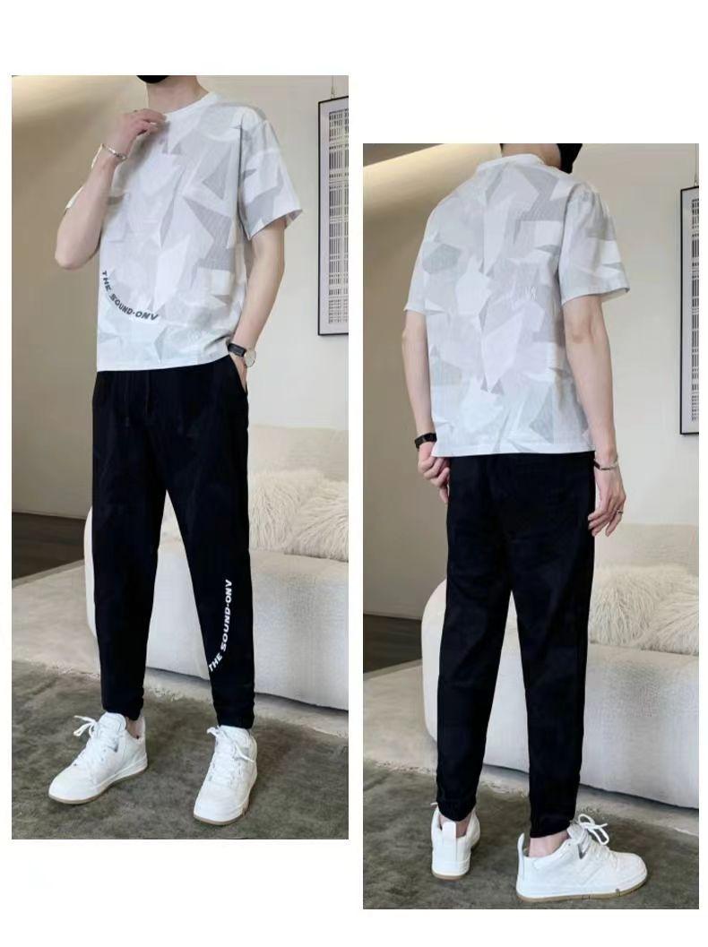 Product Introduction of Wolf Warrior Family Summer Ice Silk Casual Set Men's Short Sleeve T-Shirt Trendy Stylish Sportswear Shorts Two-Piece Set Sneakers 34