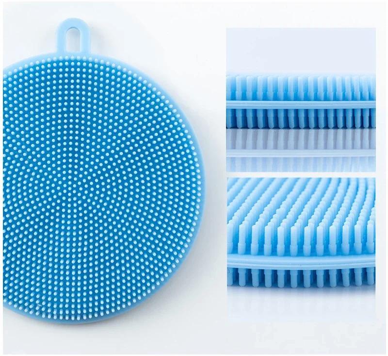 Product Introduction of 3Pcs Kitchen Cleaning Brush Silicone Dishwashing Brush Fruit Vegetable Cleaning Brushes Pot Pan Sponge Scouring Pads Table Mat 3