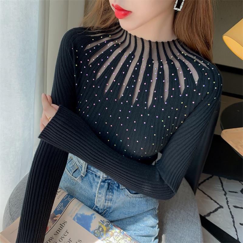 Product Introduction of Áo Lớp Nền Cho Nữ, Hàng Mới Về, Dáng Ôm, Ren Và Kim Cương Giả, Áo Áo Chui Đầu Dễ Phối Đồ Áo Len, Có Thể Mặc Bên Trong Áo Len, Thích Hợp Cho Mùa Thu Top Trắng 18