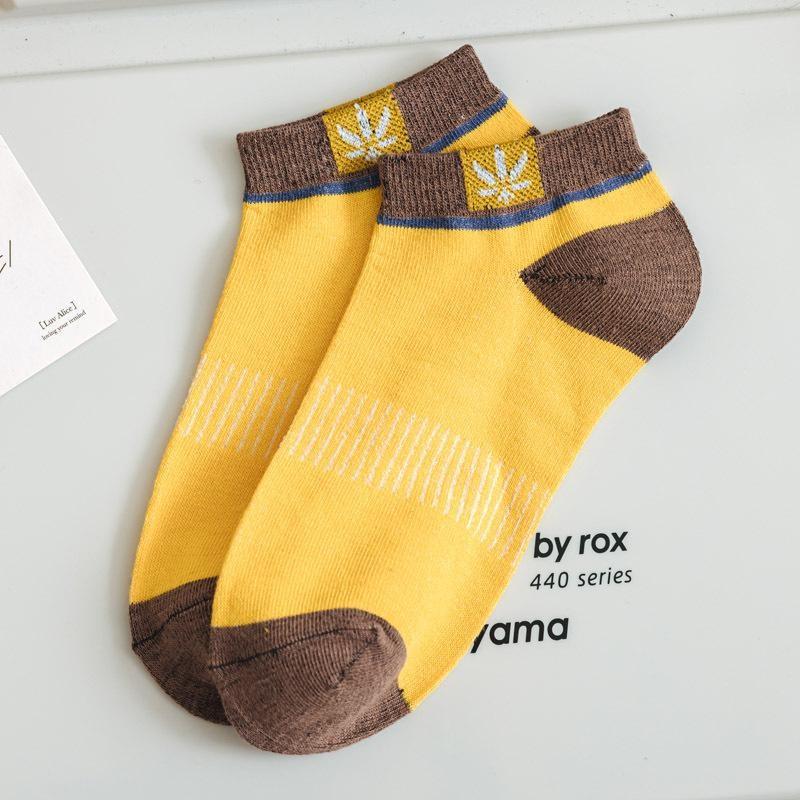Set 10 đôi tất cổ ngắn unisex thấm hút mồ hôi. vớ co giãn bốn chiều chất liệu cotton hoạ tiết lá phong Thun 2