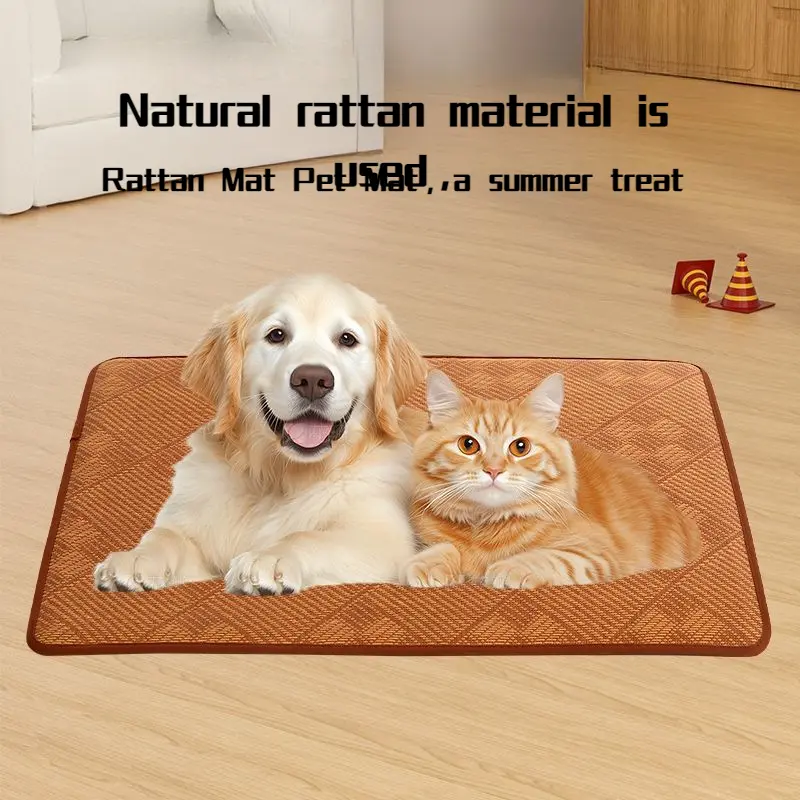 Summer Pet Rattan Cooling Mat for Dogs and Cats, Breathable and Cooling, Scratch-Resistant, Non-Slip Dog Bed and Cat Bed Cooling Pad