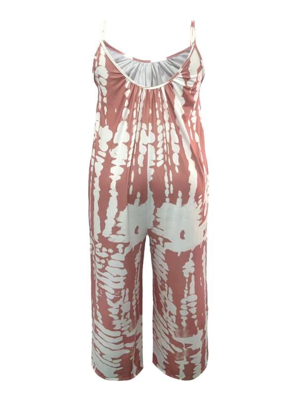 Plus Size Tie Dye Print Backless Cami Jumpsuit, Boho Sleeveless Spaghetti Strap Wide Leg Jumpsuit for Beach Vacation Holiday, Women's Plus Clothing for Summer 1