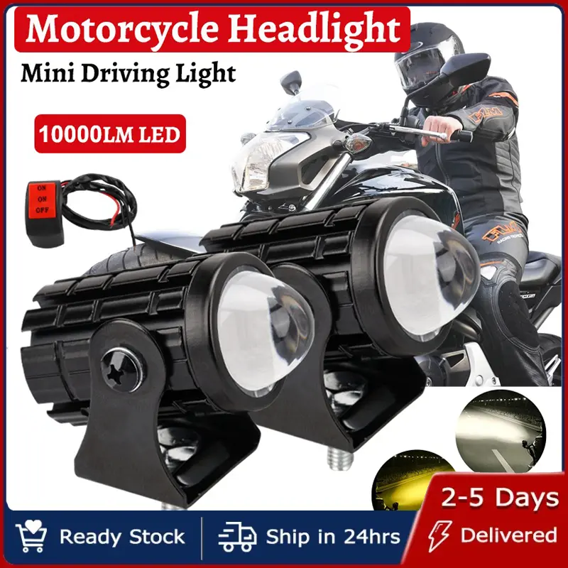 Motorcycle Mini Driving Light Headlight Universal Dual Color ATV Scooter for Auxiliary Spotlight Lamp Moto Fog light Accessories