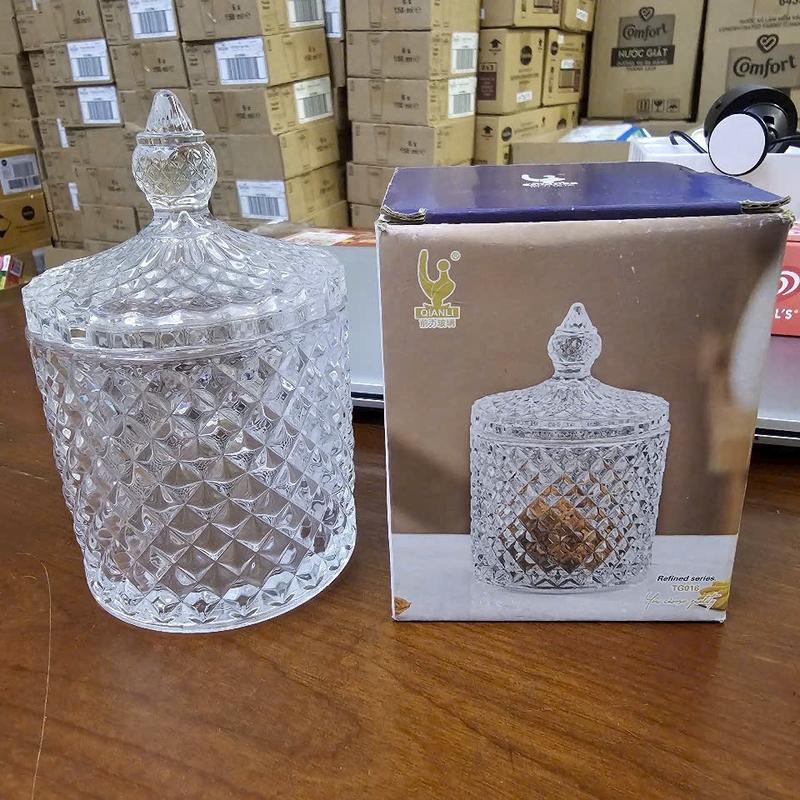  Combo 04 Thố Thuỷ Tinh Cao Cấp Đựng Sáp Thơm Kẹo Mứt Trái Cây hoạ tiết kim cương siêu đẹp 