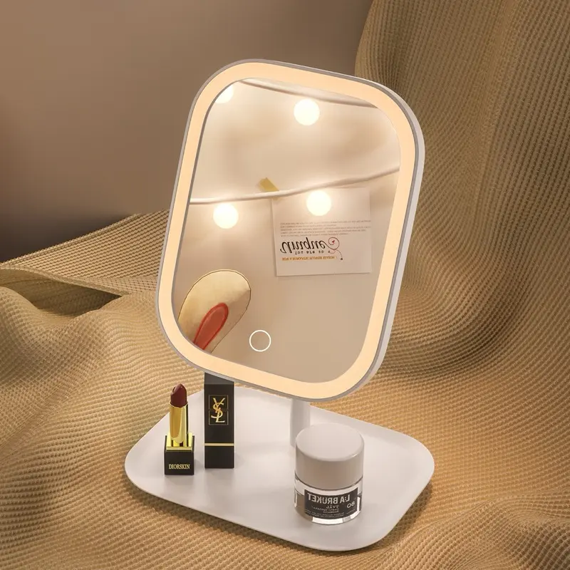Gương Trang Điểm Để Bàn Có Đèn Led Cảm Ứng 3 Chế Độ Ánh Sáng Xoay 180 Độ Cosmetic Mỹ Phẩm 0