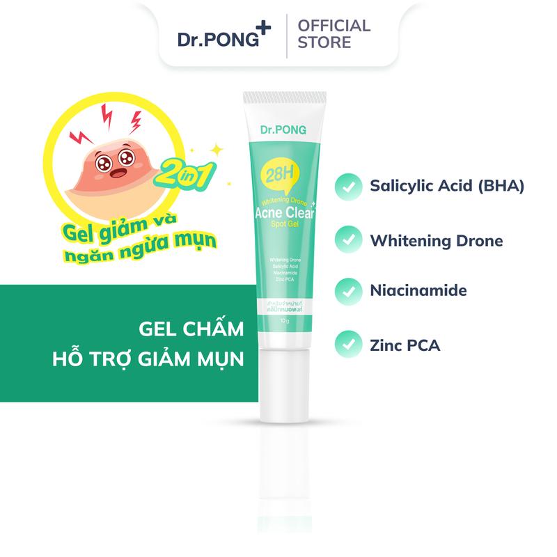 Gel chấm hỗ trợ giảm mụn Dr.PONG 28H Whitening Drone Acne Clear Spot 10g 1