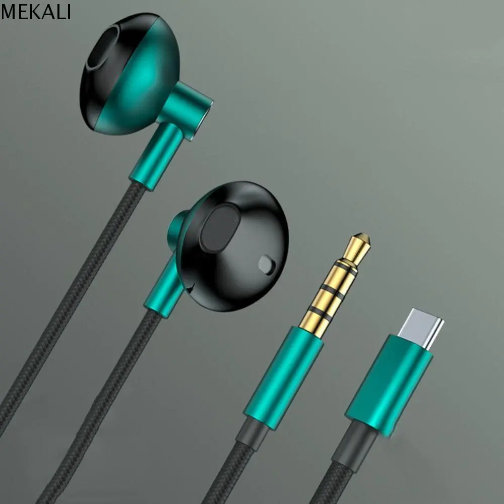 Music Earphones Type C Wired Earphone with Mic Round Head Gaming Earphone Universal Flat Head Wired Headset Mobile Phone