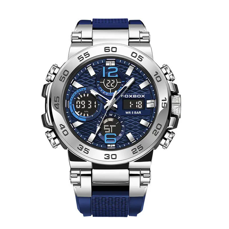 Foxbox dual display digital watch for men fashion waterproof alarm stopwatch luminous sports wirst watch jam  sirim chuan  watch