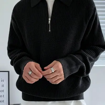 Casual Black Sweater Outfit Men V Neck Sweater And Black Sweater