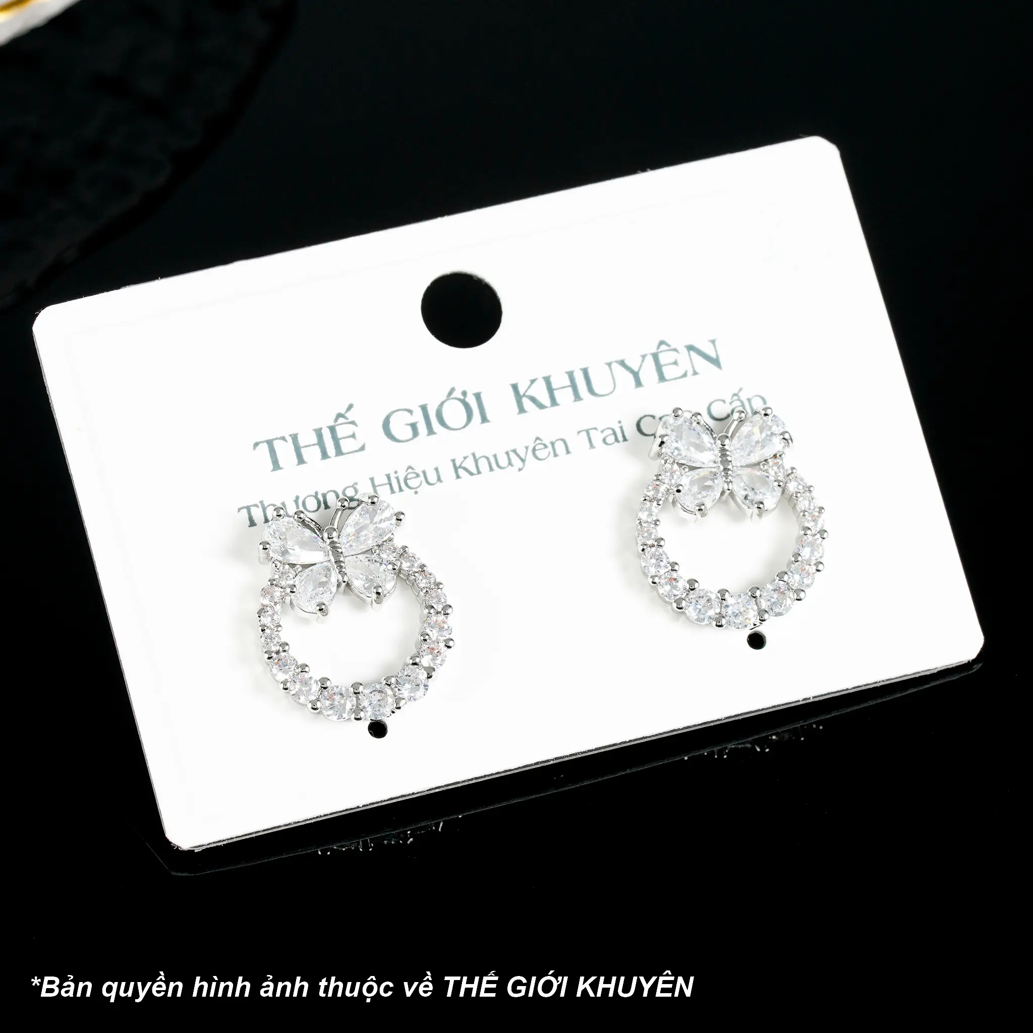 Bông Tai Hồ Điệp Đính Đá Thiết Kế Vòng Nguyệt Quế Lấp Lánh Tiểu Thư Mạ Vàng 18K