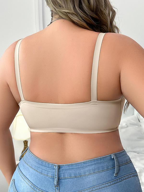 【Plus Size】 Solid Adjustable Strap Wireless Push Up Bra, Casual Comfortable Breathable Lingerie Top for Daily Wear, Women's  Underwear for All Seasons 1