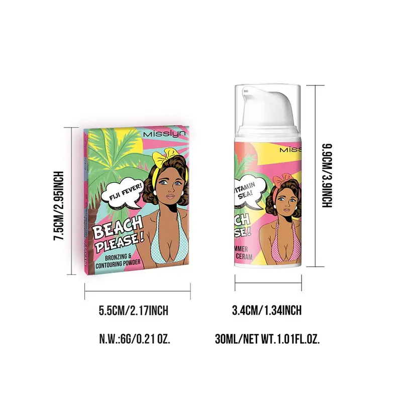Beach Please! Makeup Set, 3 Counts/set Long Lasting Shimmer Body Cream & Bronzing & Contouring Powder, Cosmetic Product for Women & Girls 1