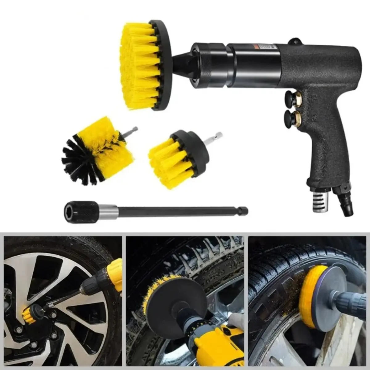 4pcs/set Drill Brush Cleaner Scrubbing Brushes with Extension Rod for Car Grout Tub Shower Kitchen Auto Care Cleaning Tools