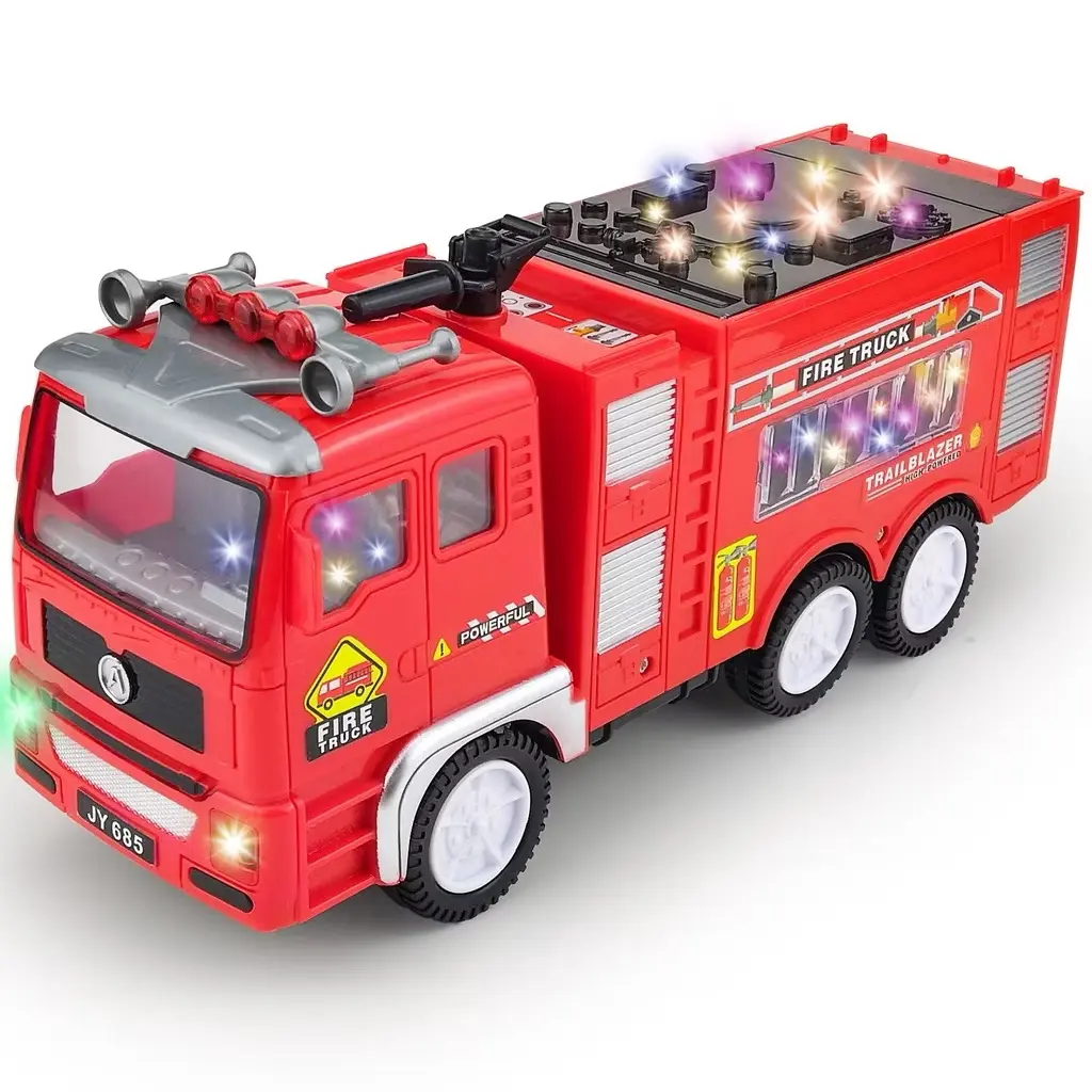 2025Interactive Fire Truck Toy for Kids - Real Siren Sound, 4D Projection Lights, Auto-Direction Change, Battery-Powered (AA x3, Not Included)"