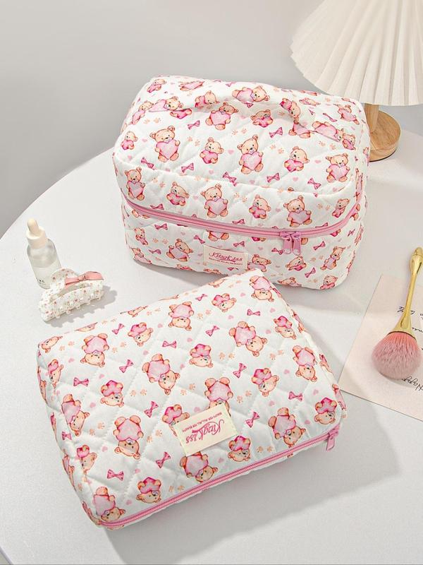 Cute Bear Pattern Makeup Bag Set, Large Travel Makeup Bag, Cosmetic Bag, Toiletry Bag for Women & Girls 3