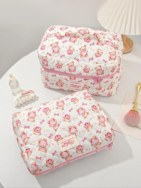 Cute Bear Pattern Makeup Bag Set, Large Travel Makeup Bag, Cosmetic Bag, Toiletry Bag for Women & Girls 3