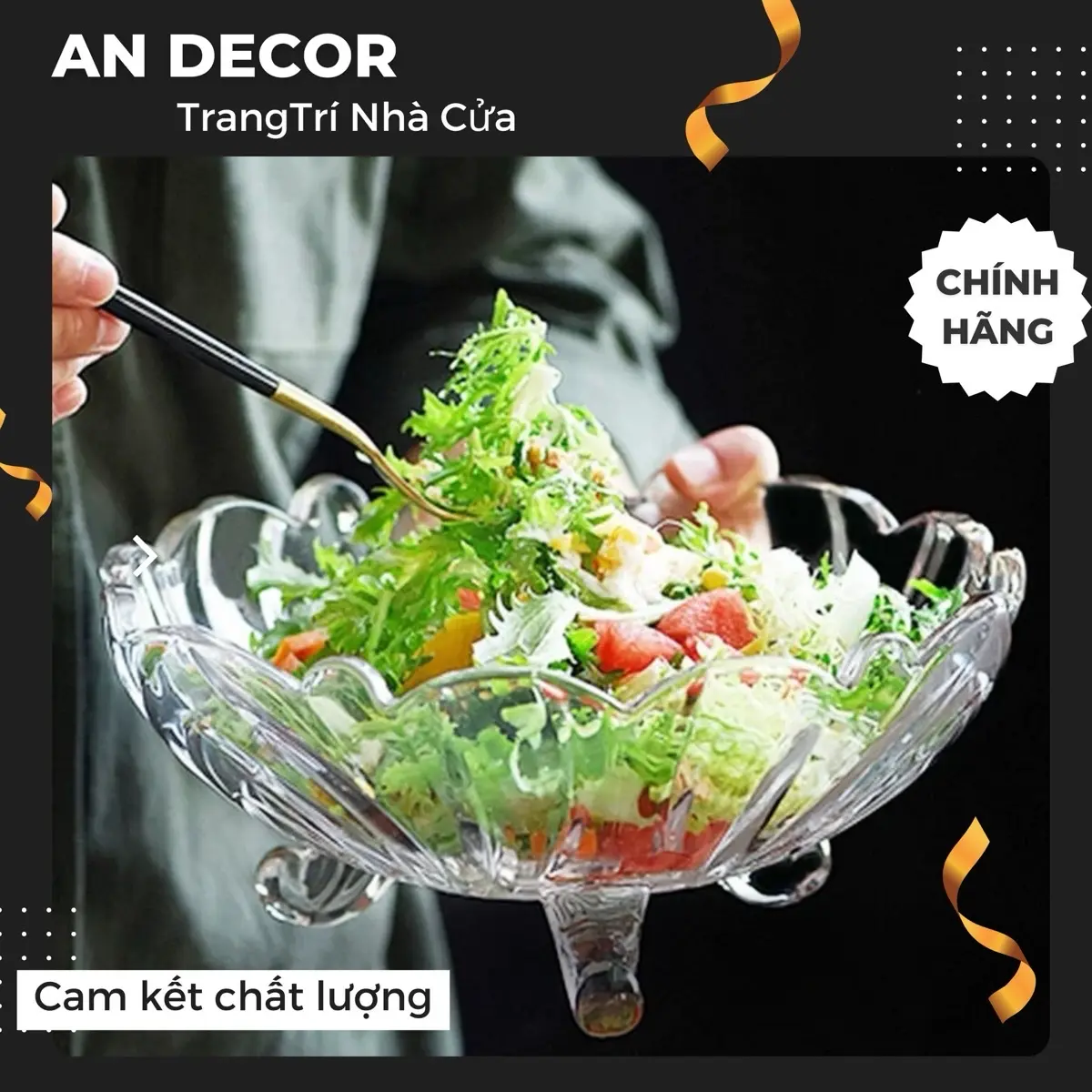 Đĩa, thố thuỷ tinh 3 chân đựng hoa quả để bàn cực sang trọng, đẹp thuỷ tinh cao cấp MTT