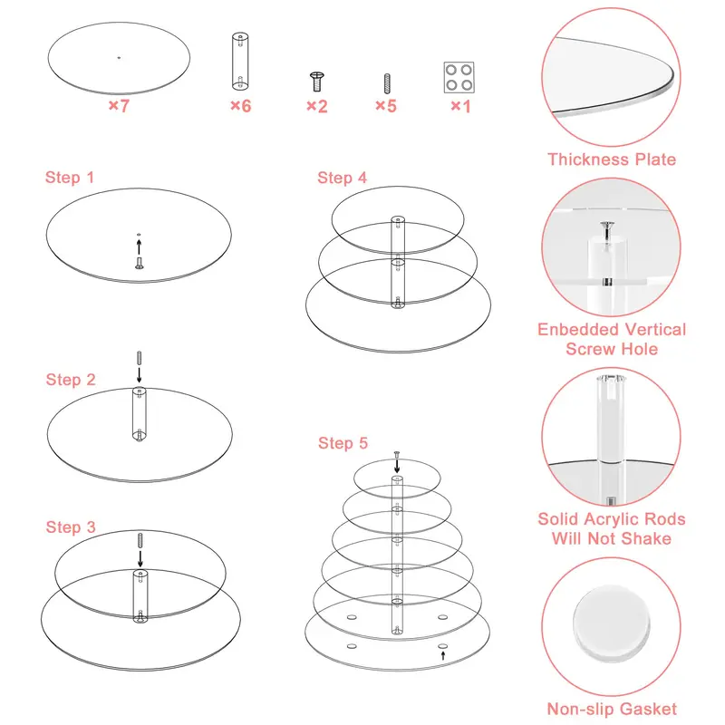 6 Tier Cupcake Stand, 1 Count Acrylic Cupcake Tower Display Stand, Cupcake Holder for Birthday Wedding Party Decoration, Ornaments 4