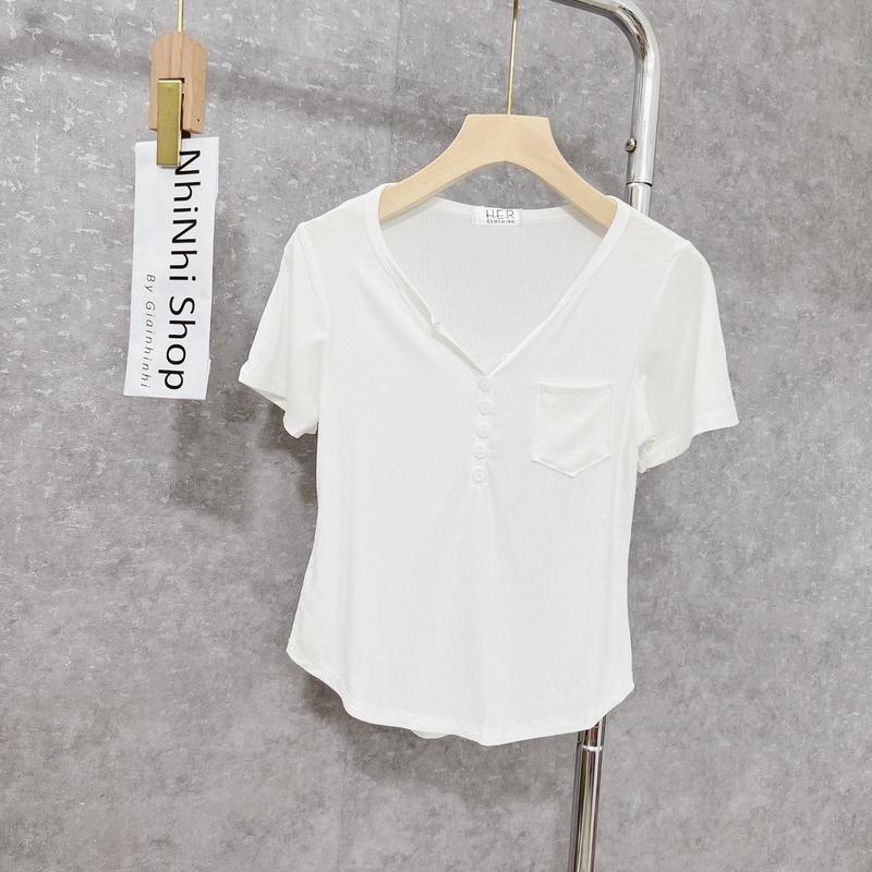 Áo thun cộc tay phối cúc dáng đuôi tôm chất cotton siêu co dãn(BIGSIZE)_Linhchi.studio