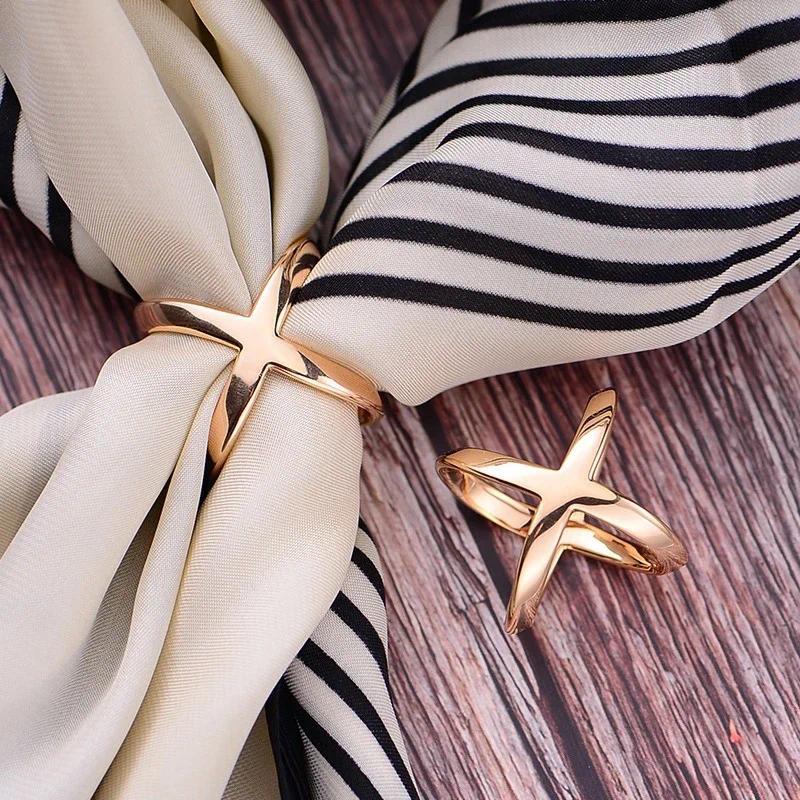 Fashion Cross Scarf Clip X Shape Metal Brooches For Women Hollow Bow Scarves Buckle Holder Shawls Jewelry Clothing Accessories 0