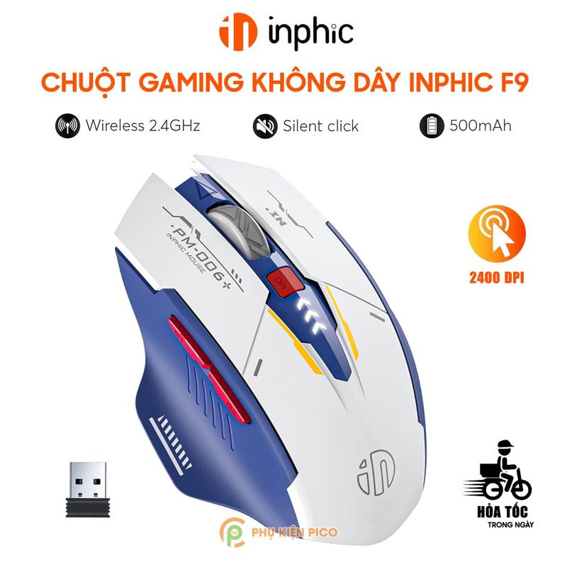 Chuột gaming Inphic F9 Gundam sạc pin - Chuột máy tính Inphic F9 không dây chơi game pc laptop Wireless