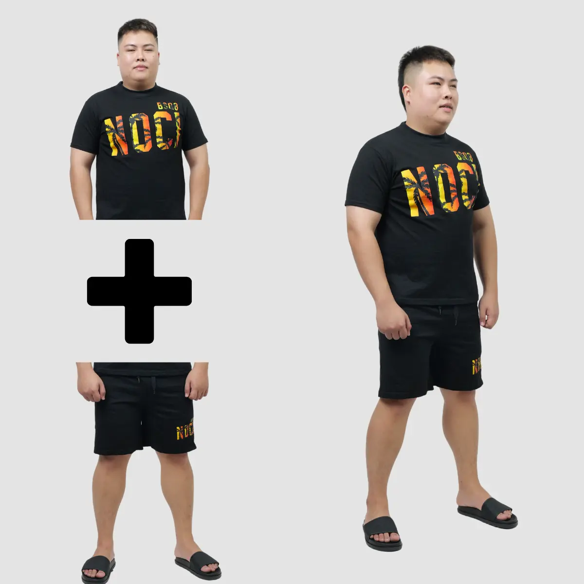 Set bộ áo+quần và quần in chữ noci cây dừa nam nữ có size đến 150kg BSCOUTURE