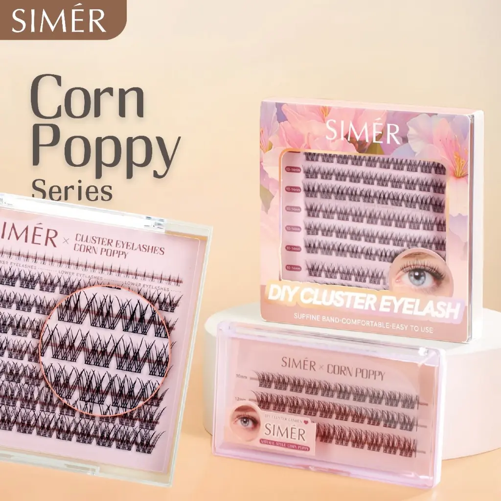 SIMER Corn Poppy Series – C Curl DIY Cluster Lashes – C Curl Segmented Eyelash with Natural Lower Lash  Long-Lasting & Easy to Apply Bulu Mata Satuan