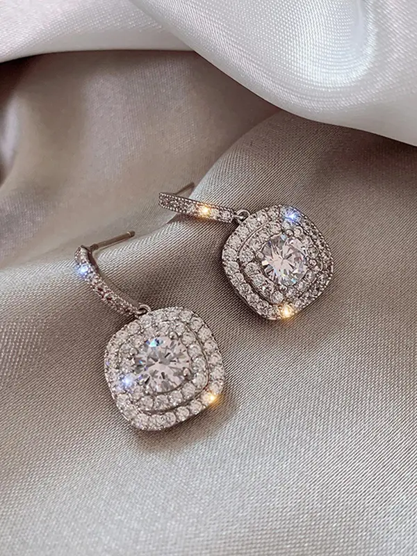 925 Sterling Silver Fashion Square Shaped Rhinestone Decorated Earrings, Elegant Jewelry for Women, Trendy All-match & Exquisite Jewelry for Birthday Gift 3