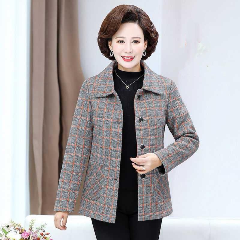 Áo Khoác Dạ Kẻ trung niên lót lông đẹp tặng bà tặng mẹ giá rẻ, từ 45-72 ký Nữ Top