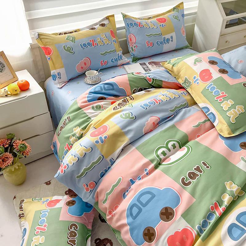Product Introduction of EGW spring bedding set 3PCs cartoon Boys Girls bed linen Grey Lion pink bear pillowcase printed home linen for children kids 40