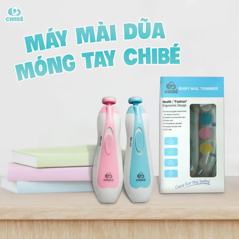 Máy dũa cắt móng tay cho bé, đồ dũa mài móng tay cho trẻ sơ sinh từ 0 tháng không cảm giác đau có đèn 6 đầu mài 8