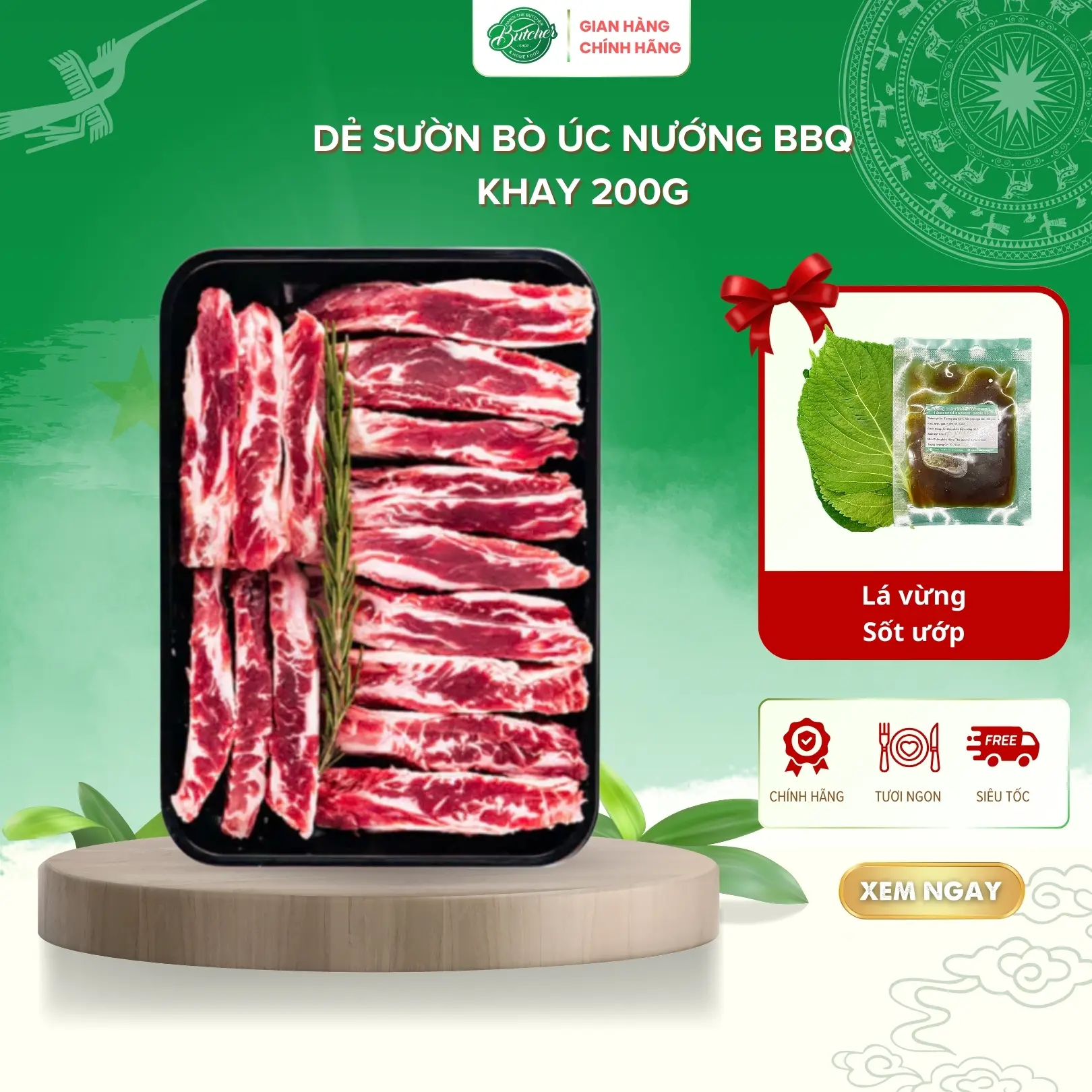 Dẻ sườn Bò Úc Angus Nướng BBQ khay 200gram - [GIAO NHANH TRONG 2H]