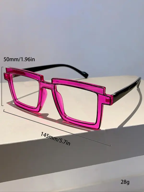 Unisex Simple Style Eyeglasses with Geometric Square Frame & Fashion Line Design, Casual Trendy Eyeglasses for Everyday Use, Fashion Eyeglasses for Outdoor Activities 7