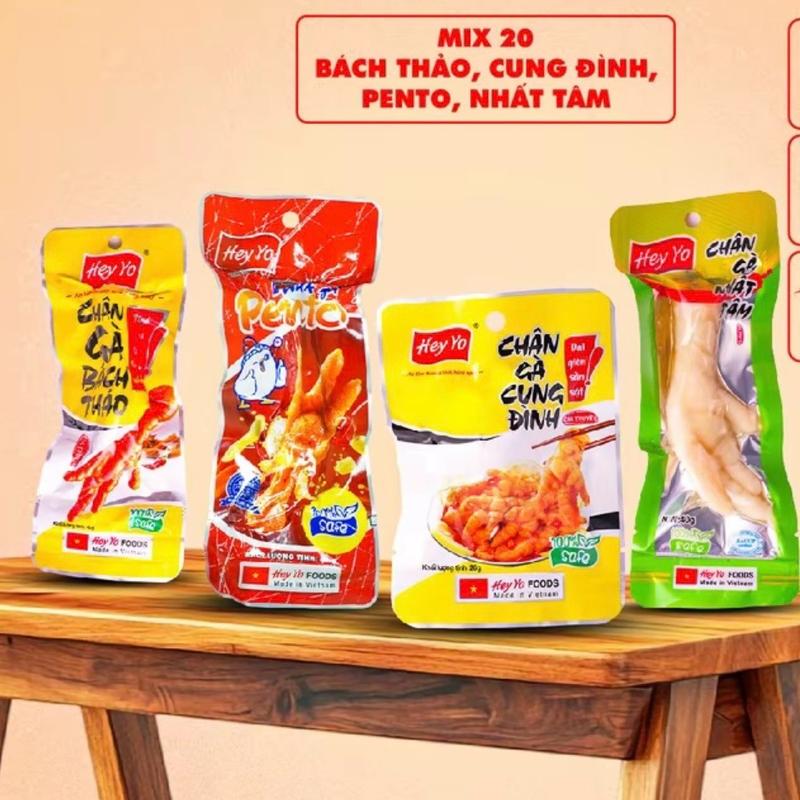 Kèm muối chấm Combo mix 20 Chân Gà cay Hey Yo food Bách Thảo chân gà Pento chân gà Nhất tâm 40g chân gà rút xương Cung đình 32g. chân gà ủ vị hàng Việt Nam thơm ngon